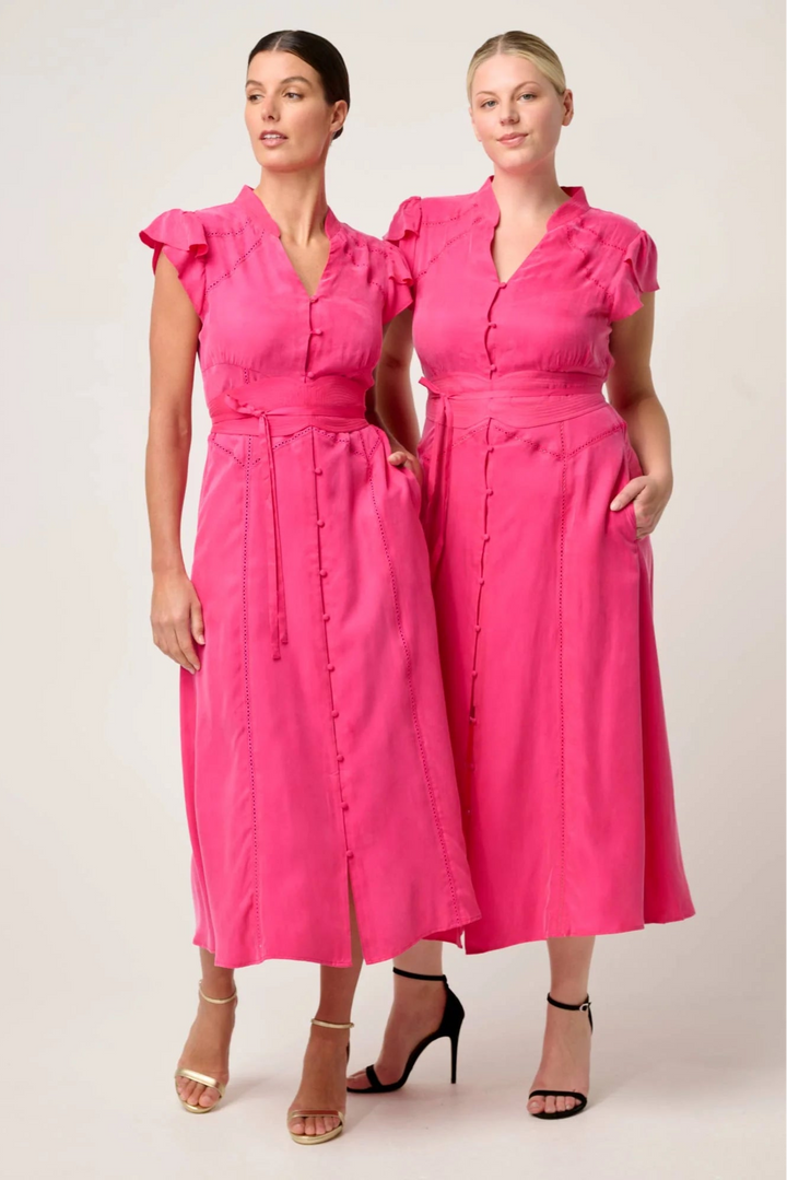 Once Was Athena Flutter Sleeve Dress Celosia Pink
