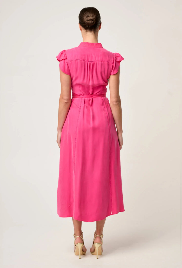 Athena Trim Detail Flutter Sleeve Dress - Celosia Pink