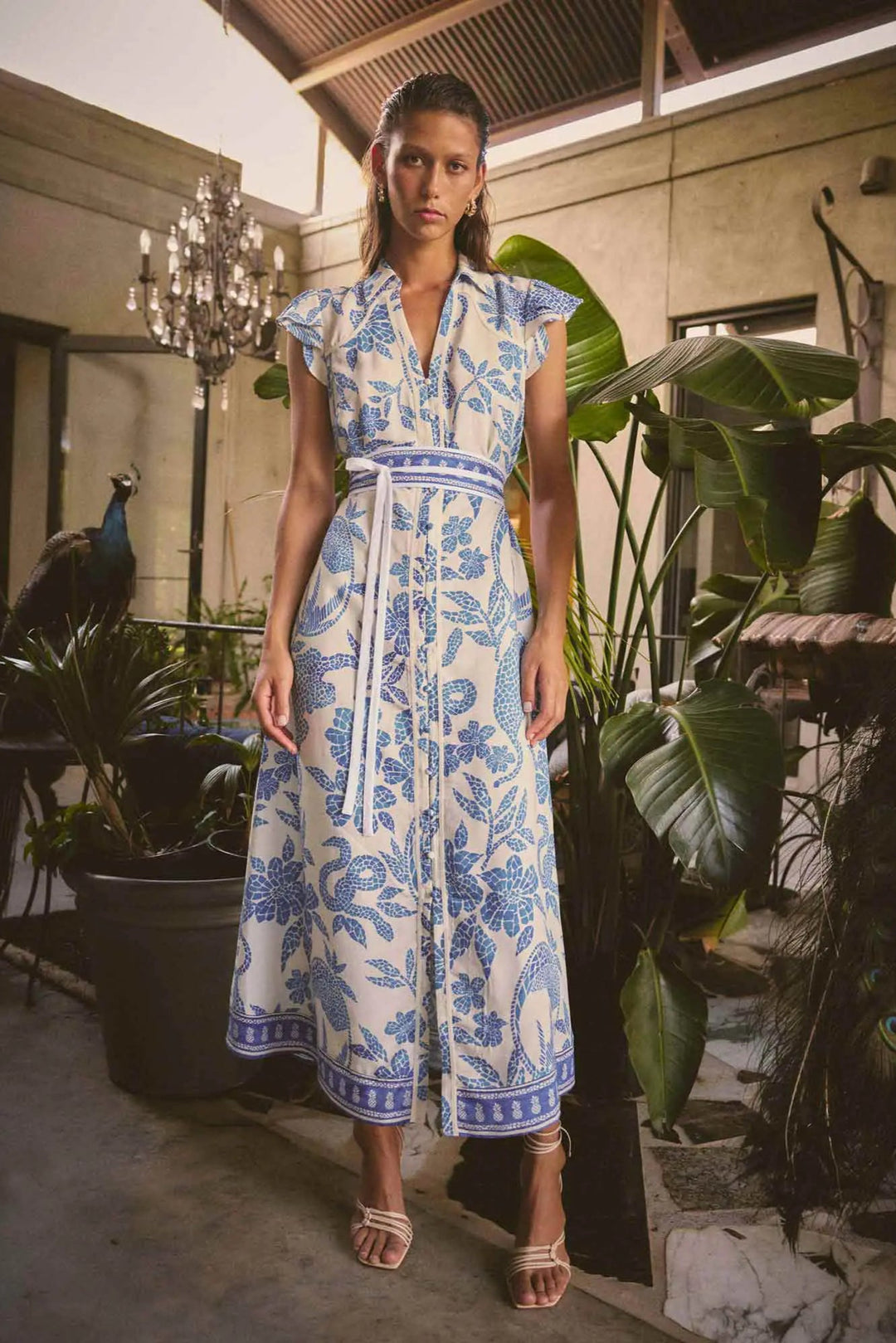 Once Was Callista Placement Print Dress Azure Mosaic