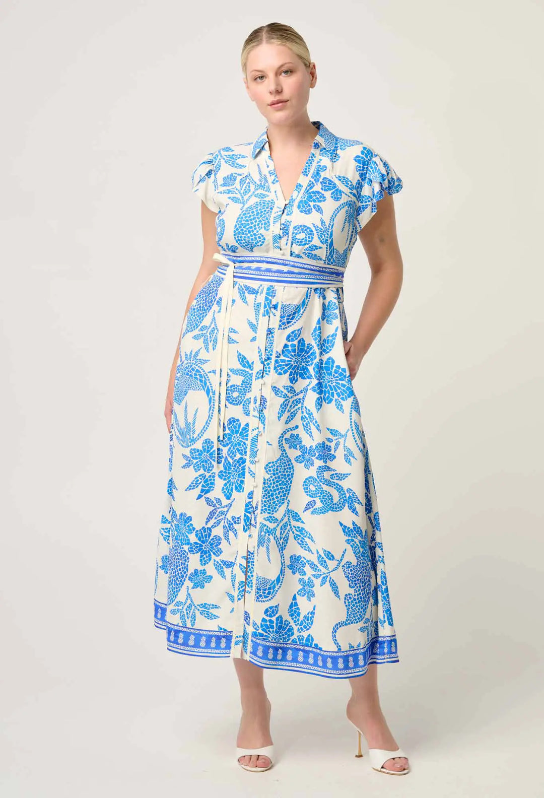 Callista Placement Print Dress - Azure Mosaic