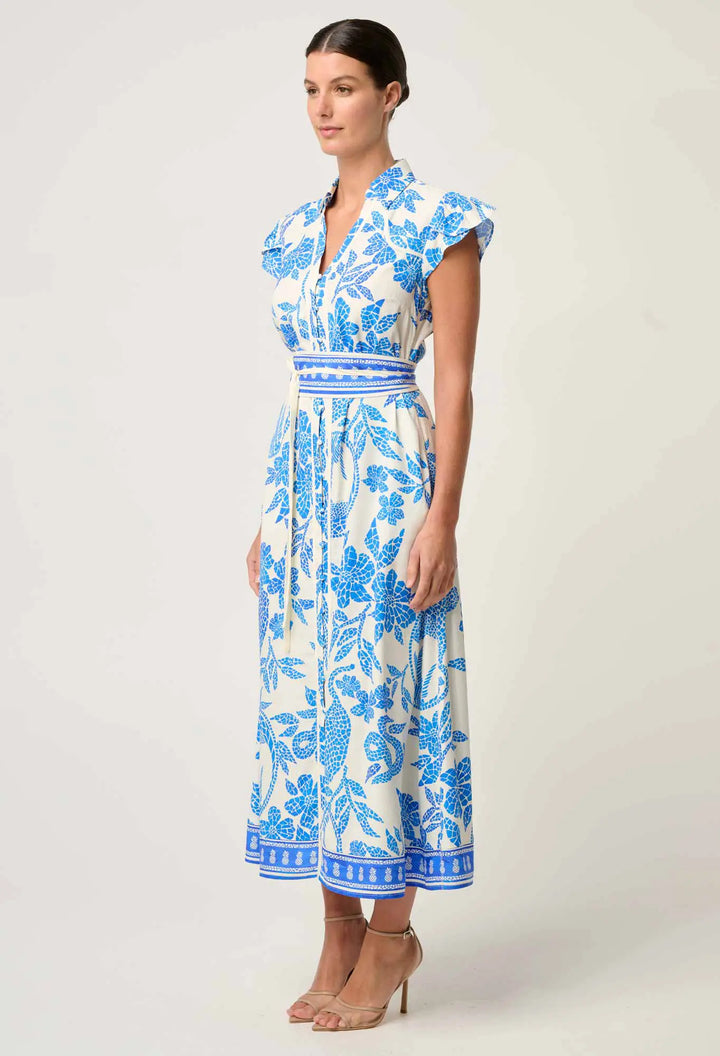 Callista Placement Print Dress - Azure Mosaic