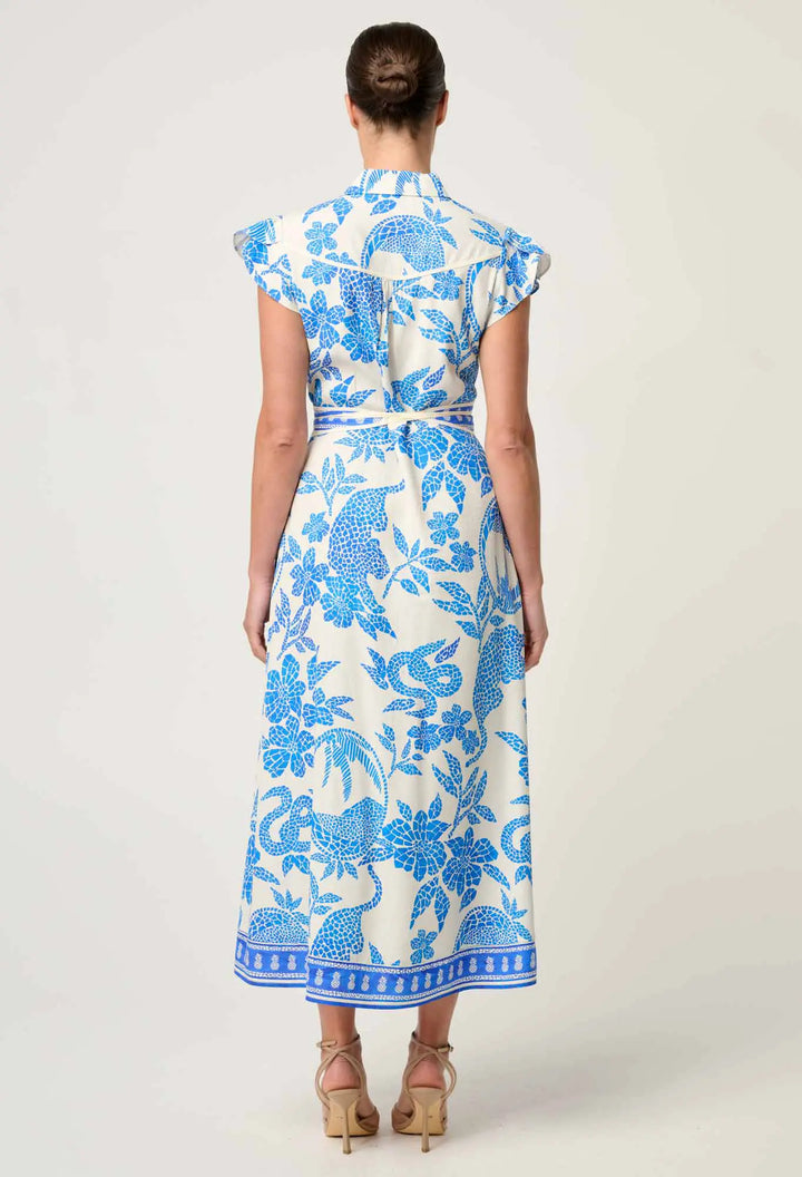 Callista Placement Print Dress - Azure Mosaic