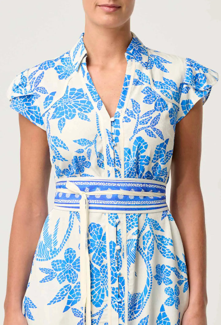 Callista Placement Print Dress - Azure Mosaic