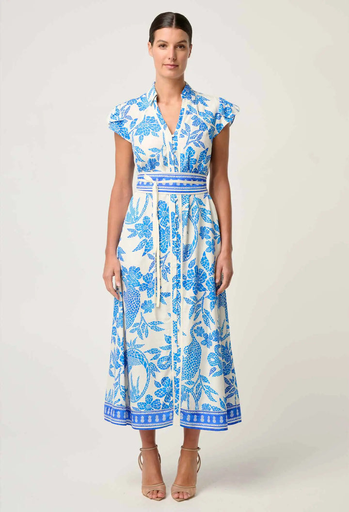 Callista Placement Print Dress - Azure Mosaic