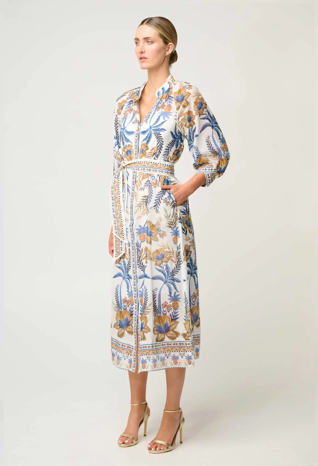 Carmen Silk Cotton Maxi Dress in Golden Medina