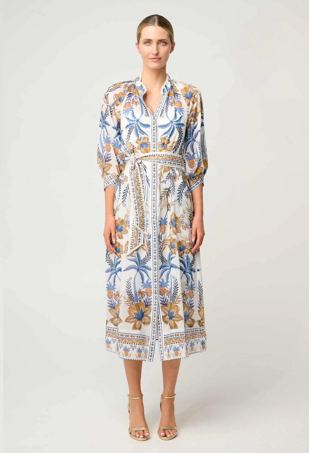 Carmen Silk Cotton Maxi Dress in Golden Medina