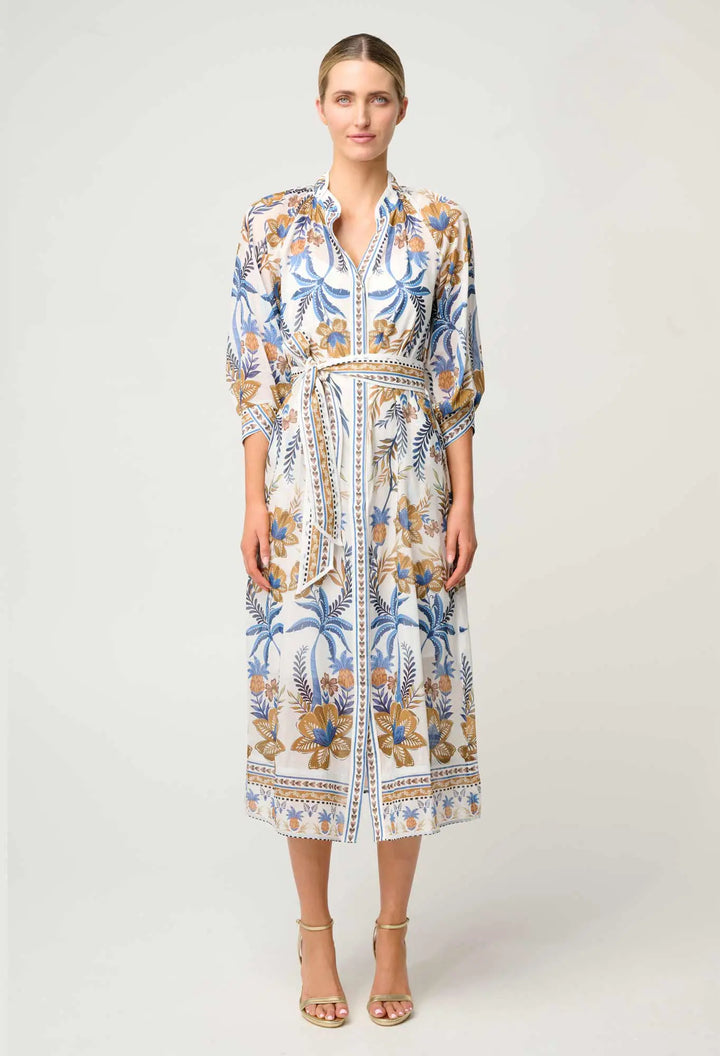 Carmen Silk Cotton Maxi Dress in Golden Medina