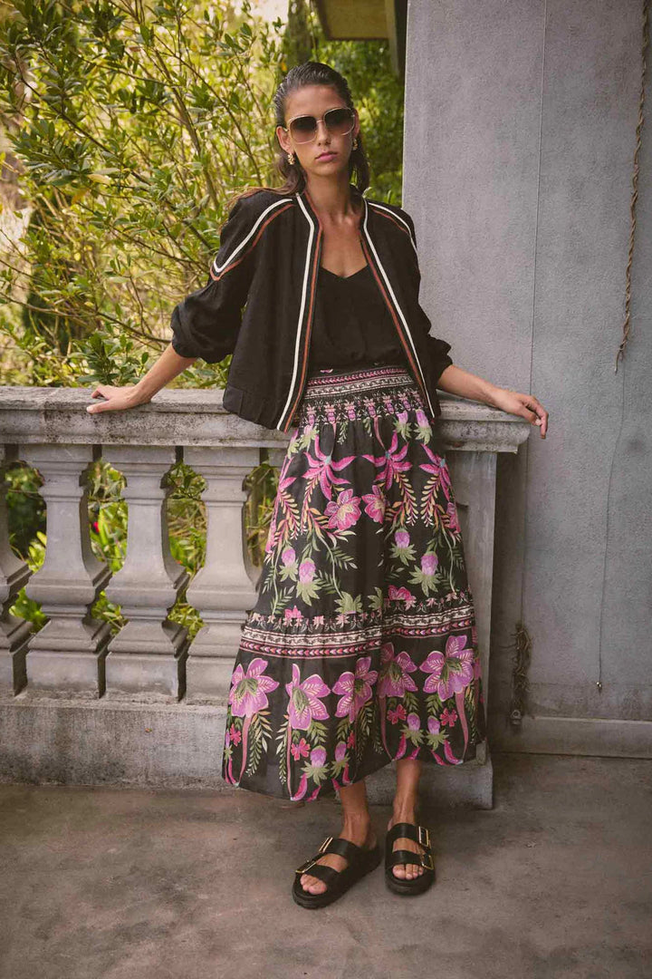 Once Was Cordelia Shirred Silk Cotton Skirt - Anthos Lotos