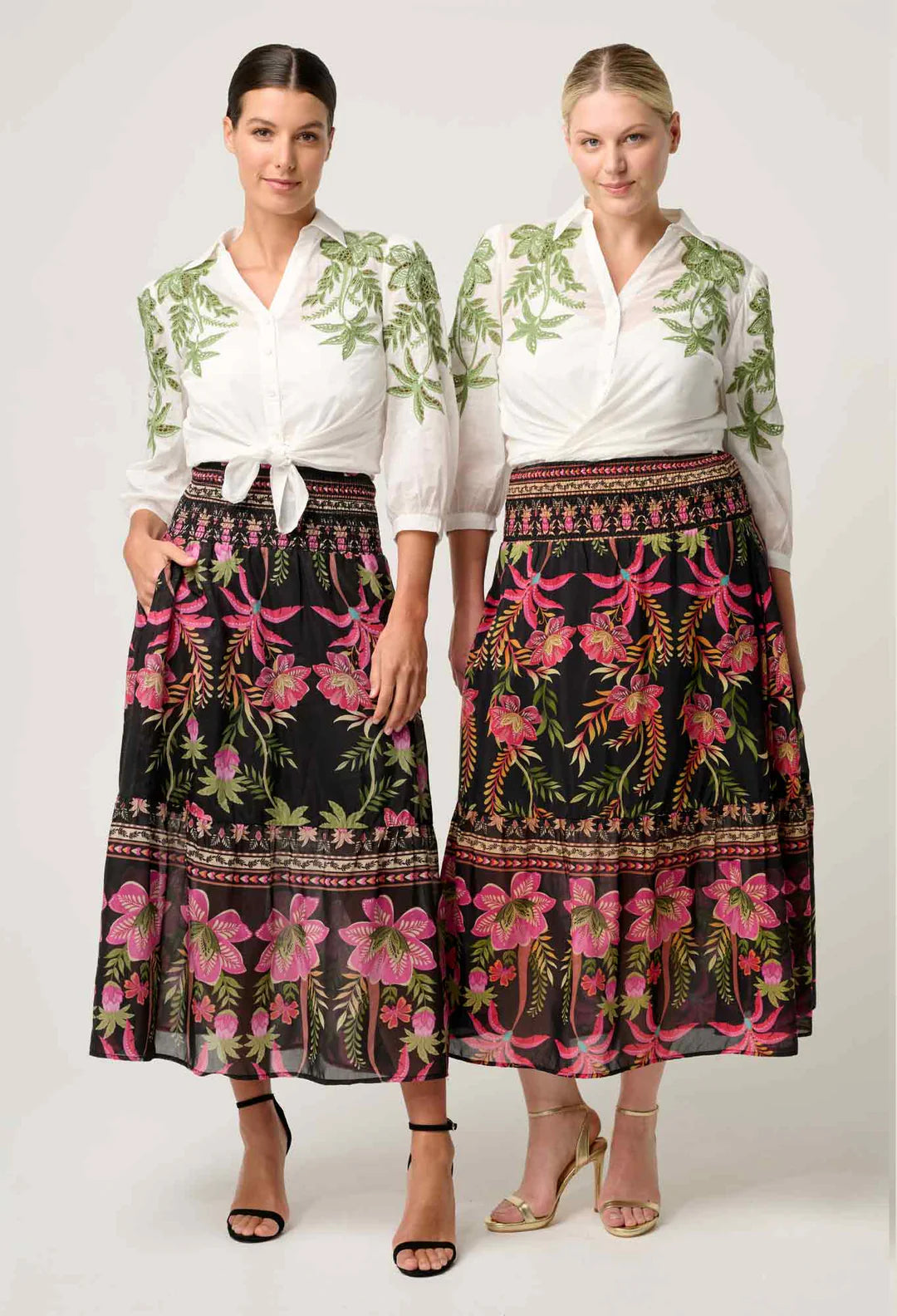 Once Was Cordelia Shirred Silk Cotton Skirt - Anthos Lotos