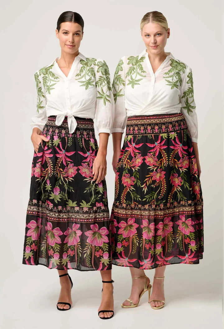 Once Was Cordelia Shirred Silk Cotton Skirt - Anthos Lotos