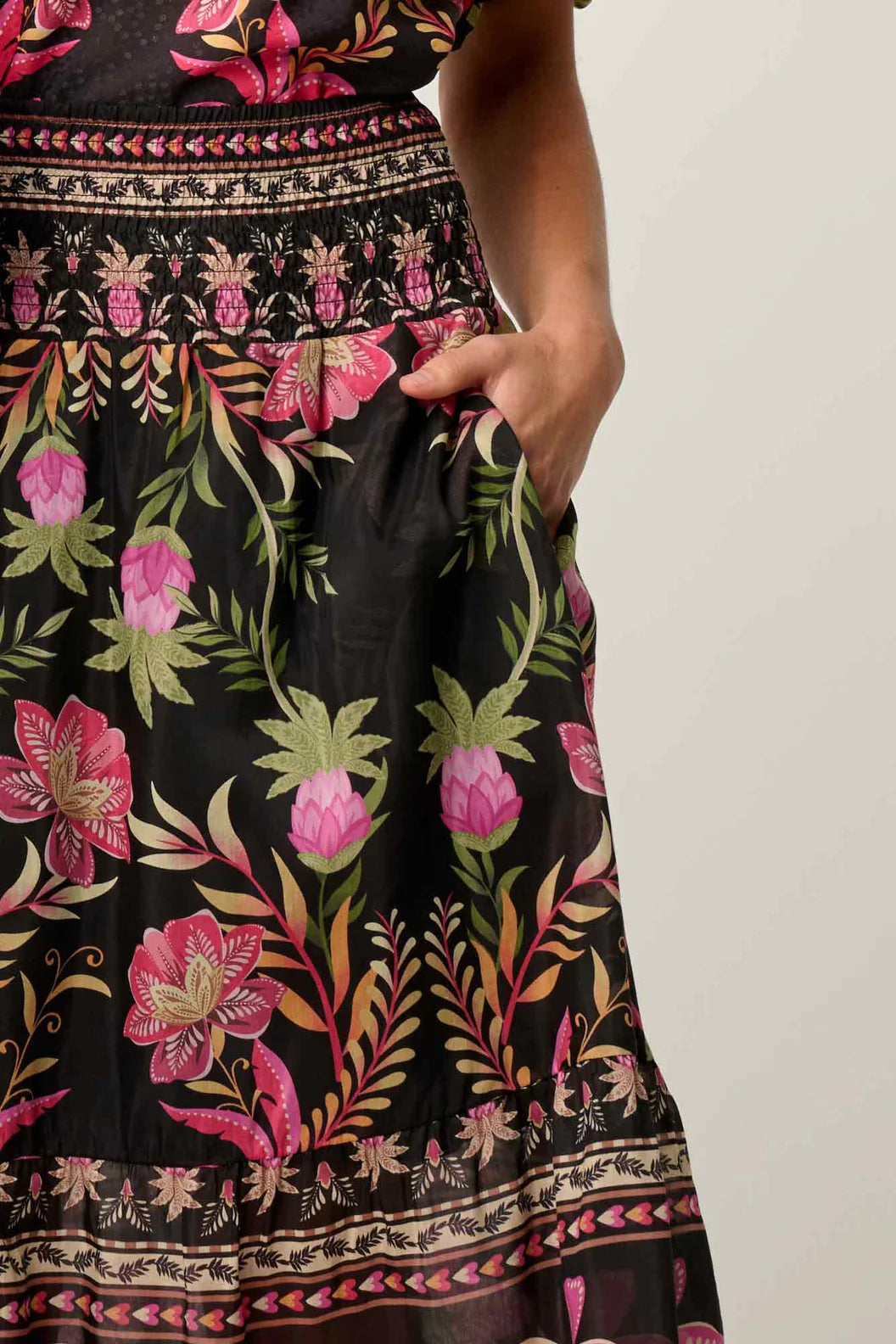 Once Was Cordelia Shirred Silk Cotton Skirt - Anthos Lotos