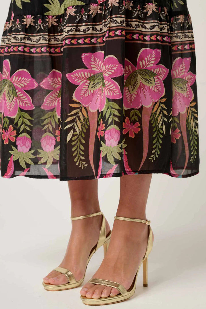 Once Was Cordelia Shirred Silk Cotton Skirt - Anthos Lotos