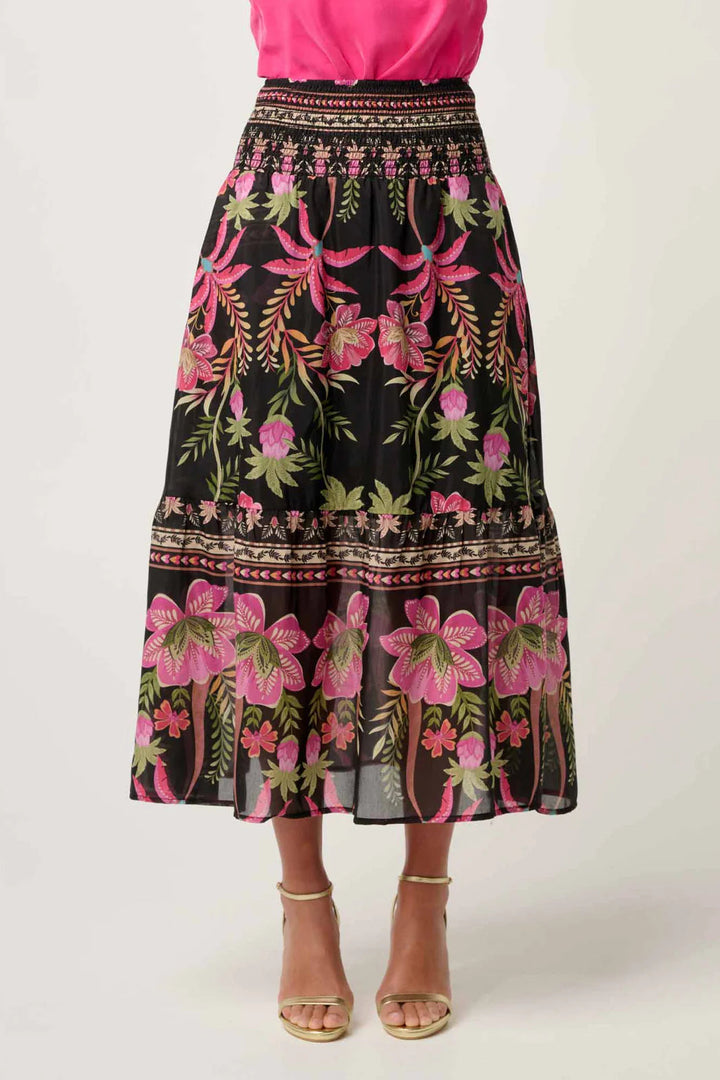 Once Was Cordelia Shirred Silk Cotton Skirt - Anthos Lotos