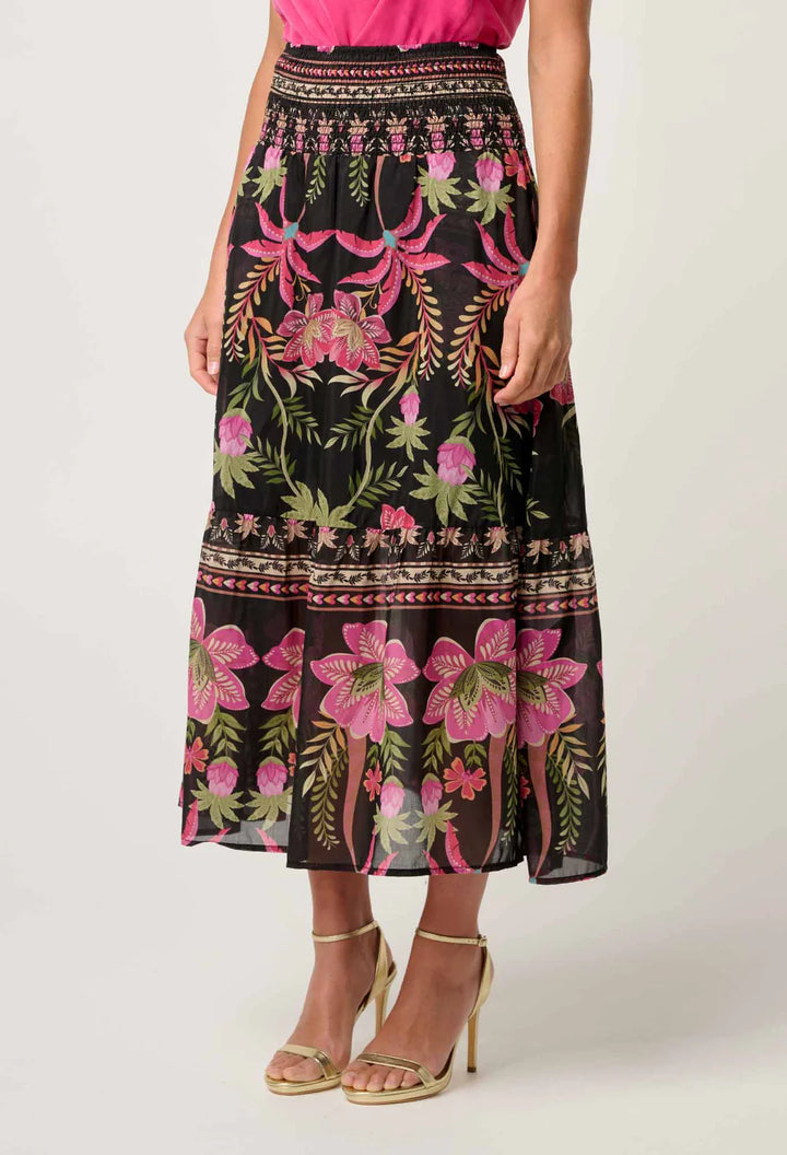 Once Was Cordelia Shirred Silk Cotton Skirt - Anthos Lotos