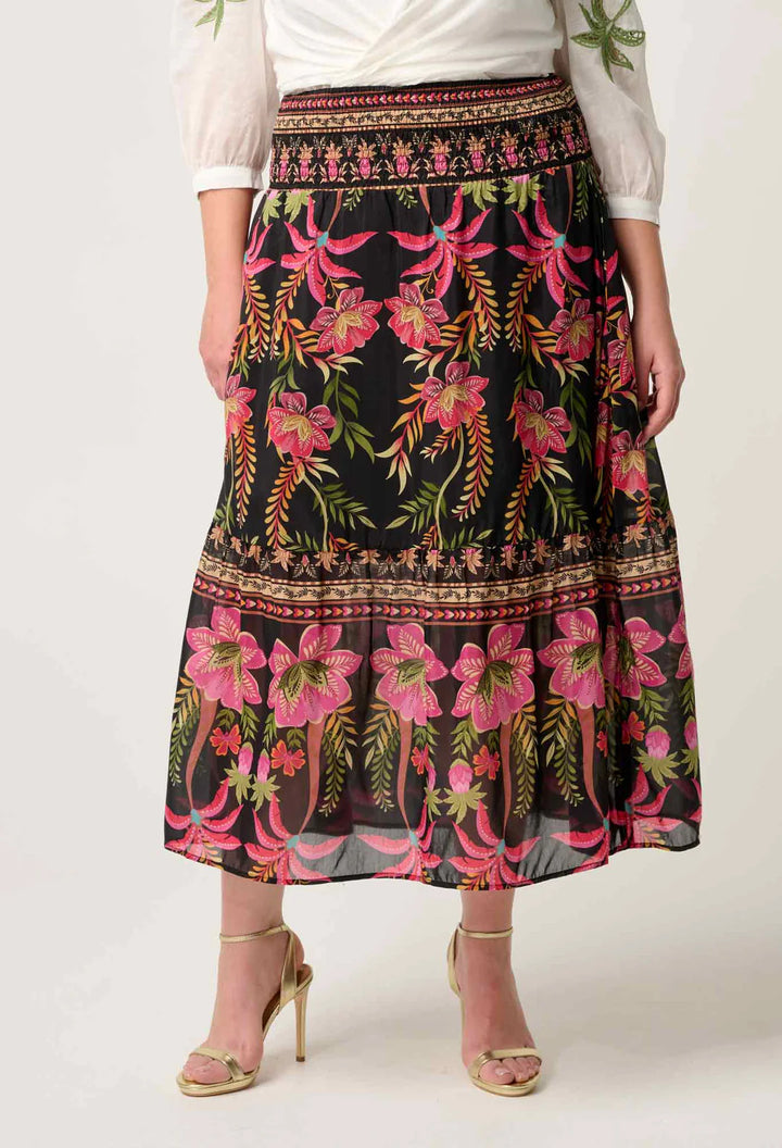 Once Was Cordelia Shirred Silk Cotton Skirt - Anthos Lotos