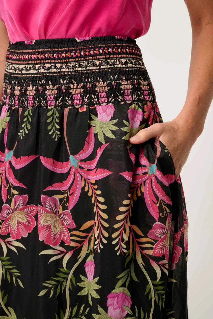 Once Was Cordelia Shirred Silk Cotton Skirt - Anthos Lotos