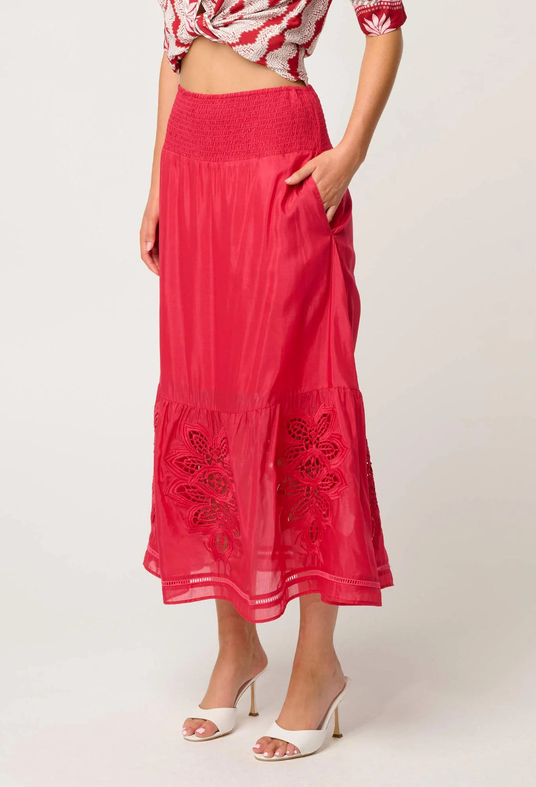 Cordelia Lace Detail Skirt - Ruby