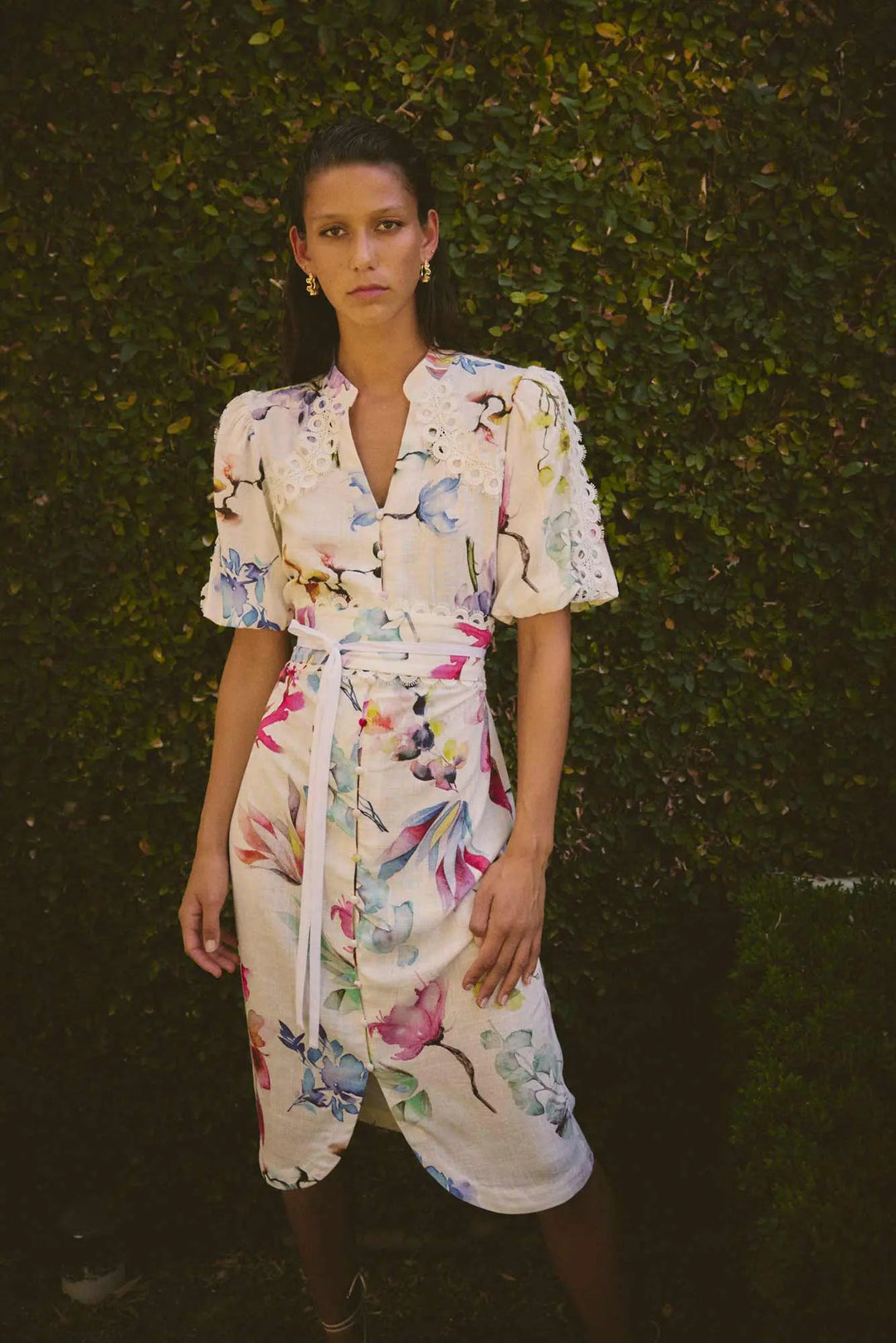 Once Was Gaia Lace Trim Dress Plume Blossom