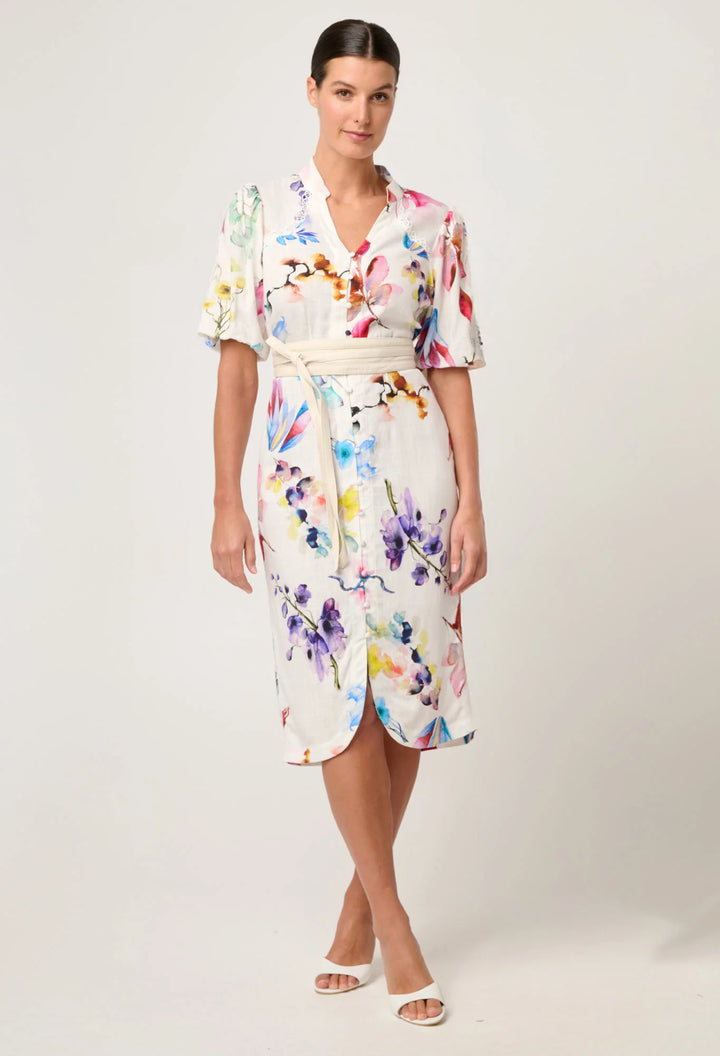Gaia Lace Trim Dress - Plume Blossom