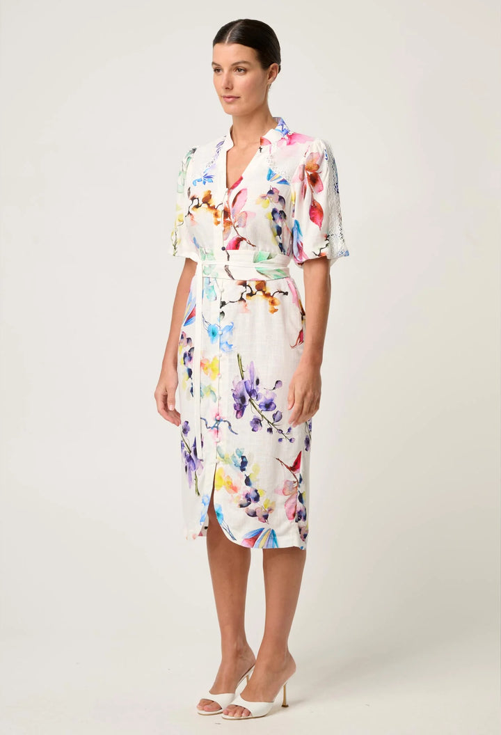 Gaia Lace Trim Dress - Plume Blossom