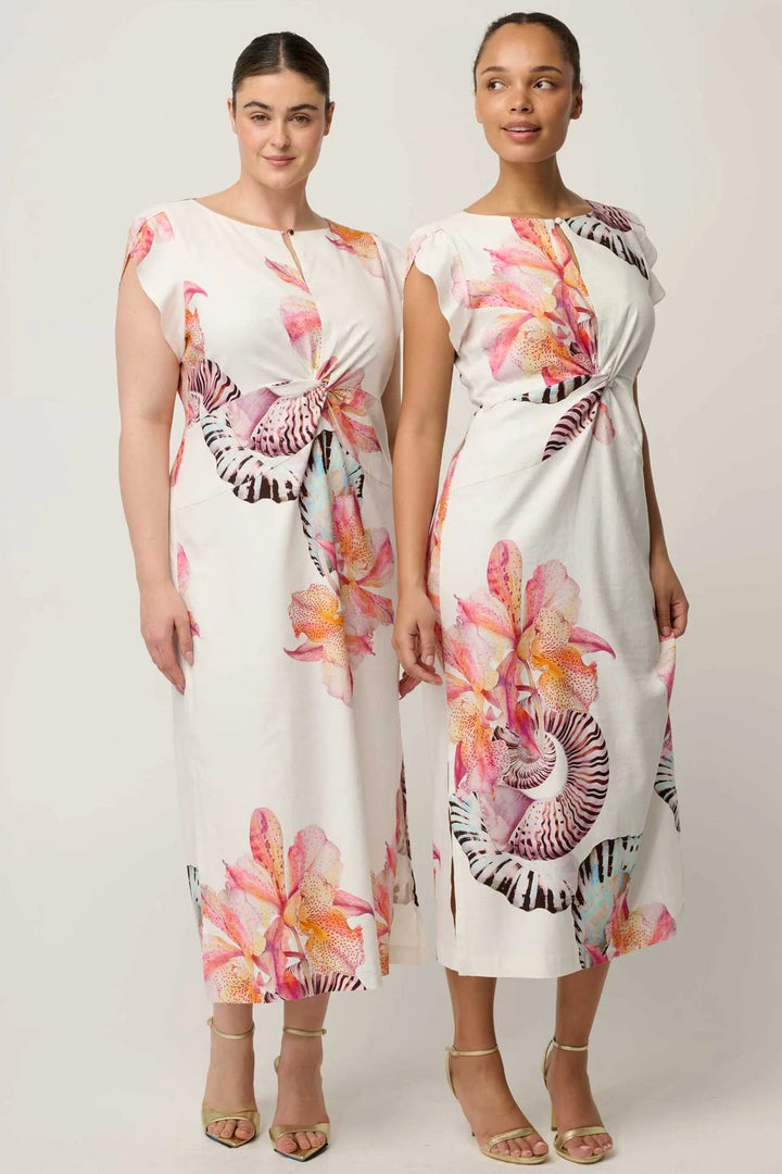 Geneva Twist Detail Dress - Nautilus Bloom