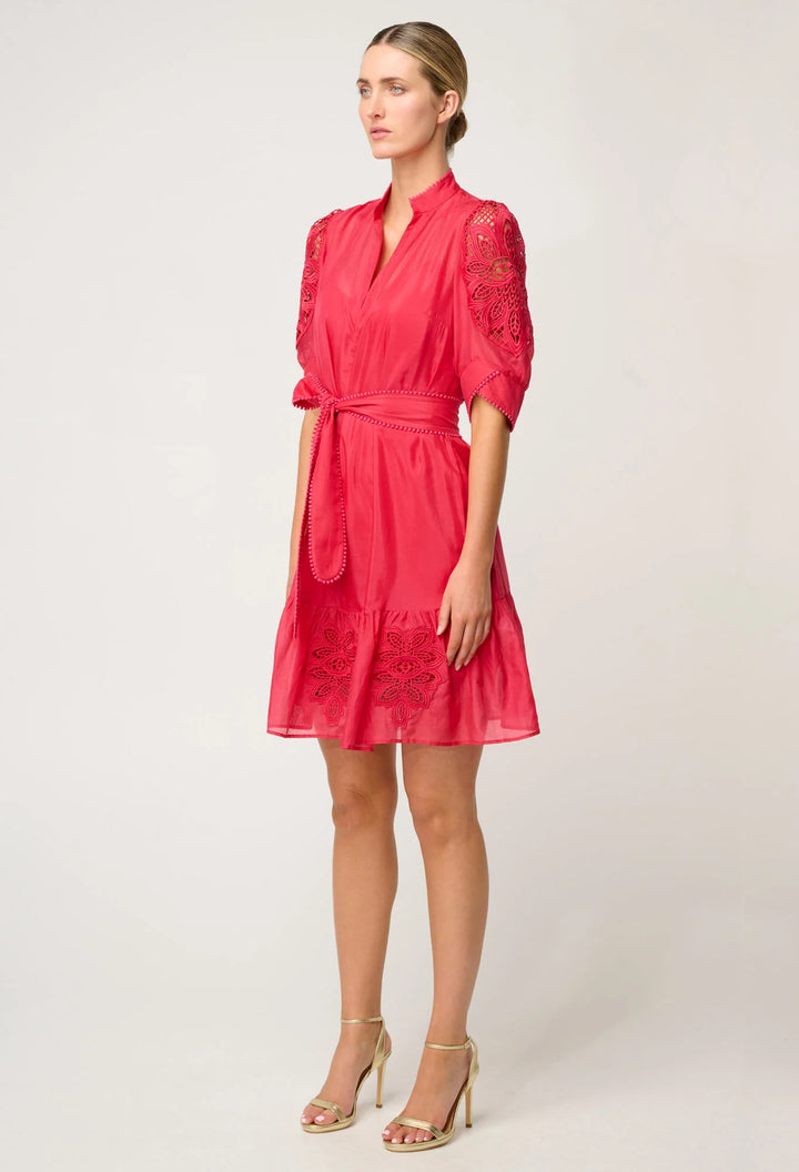 Jamila Lace Detail Dress - Ruby