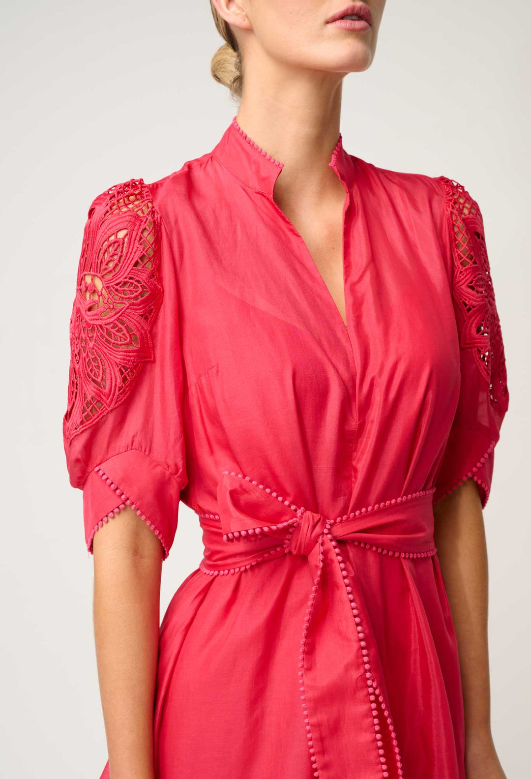 Jamila Lace Detail Dress - Ruby