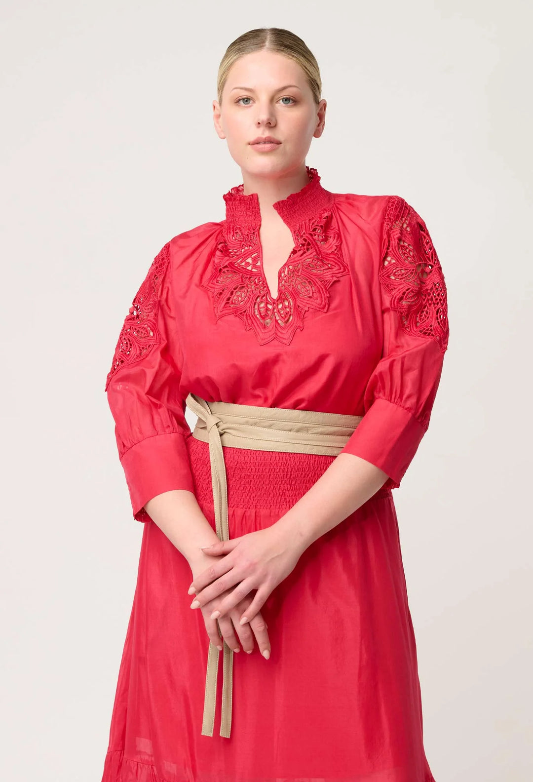 Oleander Lace Detail Blouse - Ruby