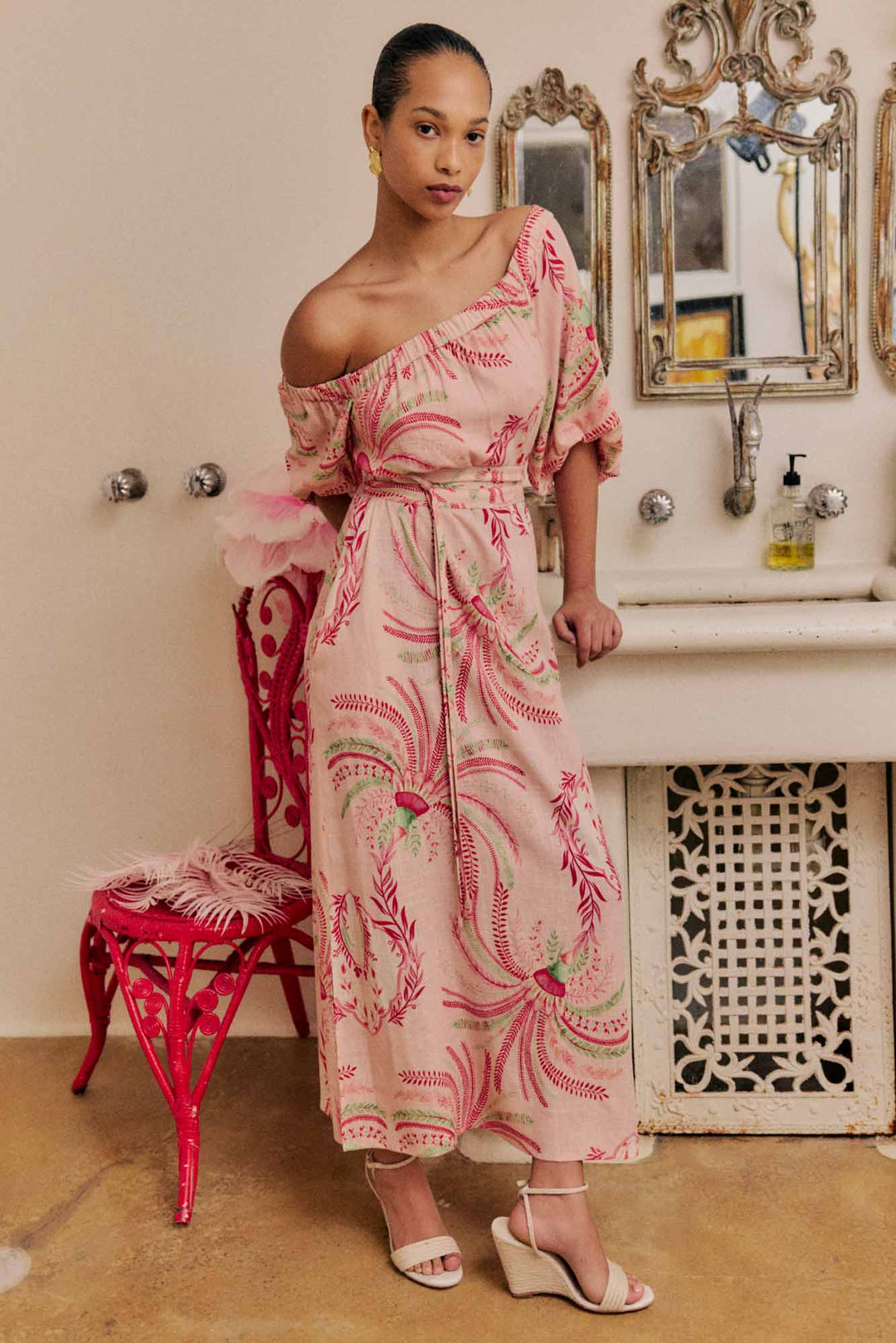 Once Was Zina One Shoulder Dress Palmarosa