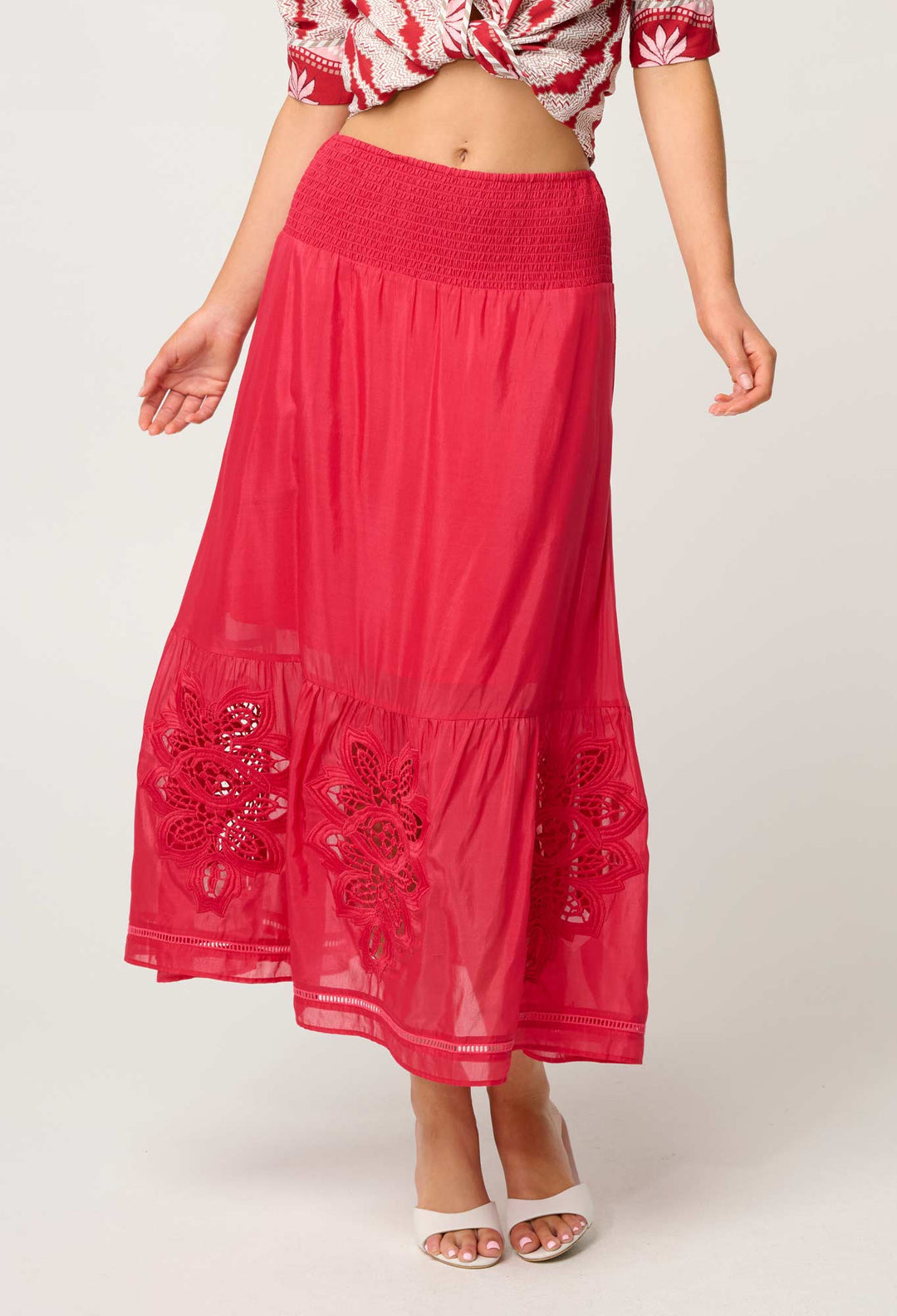 Cordelia Lace Detail Skirt - Ruby