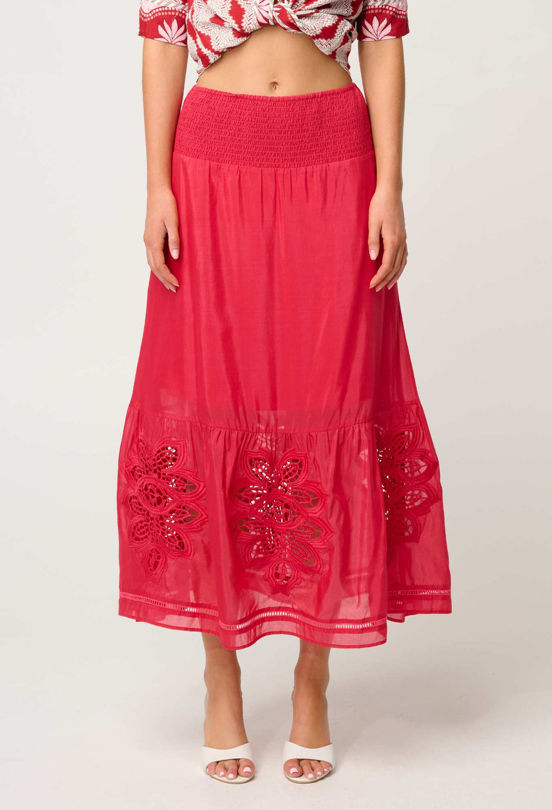 Cordelia Lace Detail Skirt - Ruby