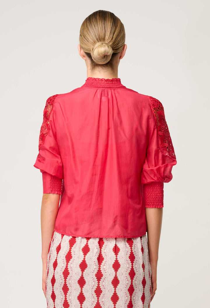 Oleander Lace Detail Blouse - Ruby