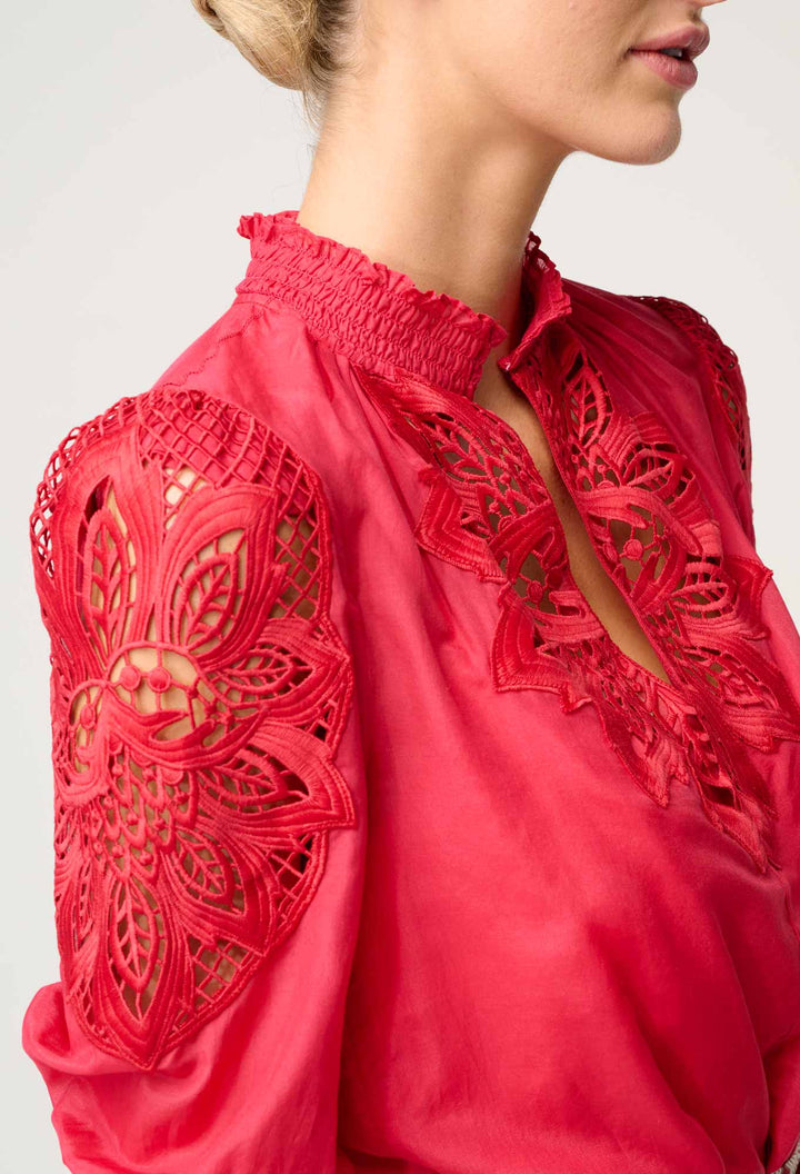 Oleander Lace Detail Blouse - Ruby