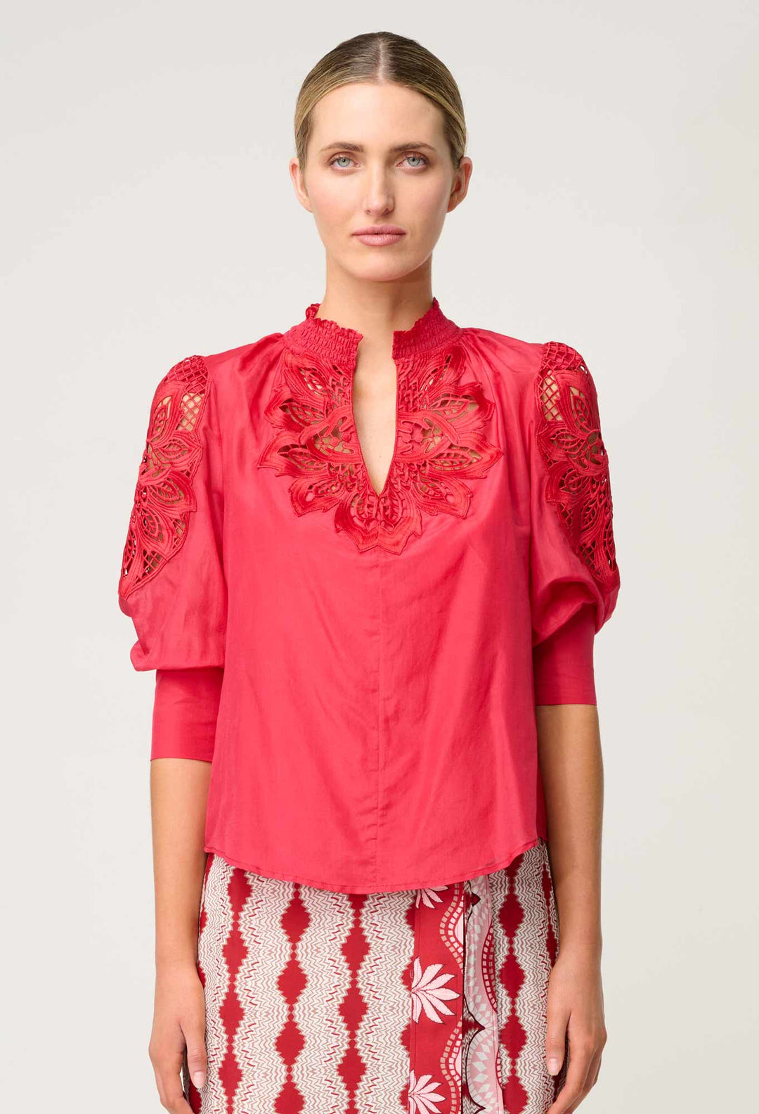 Oleander Lace Detail Blouse - Ruby