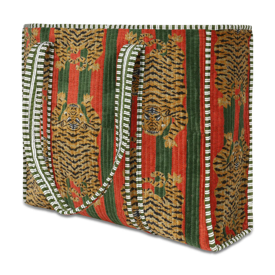 Tibetan Tiger Velvet Tote - Green Orange
