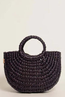 Black woven handbag on a light beige background - Orange Inca The New Mini Fiesta Bag Black