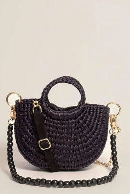 Black woven handbag with a chain detail on a beige background - Orange Inca The New Mini Fiesta Bag Black