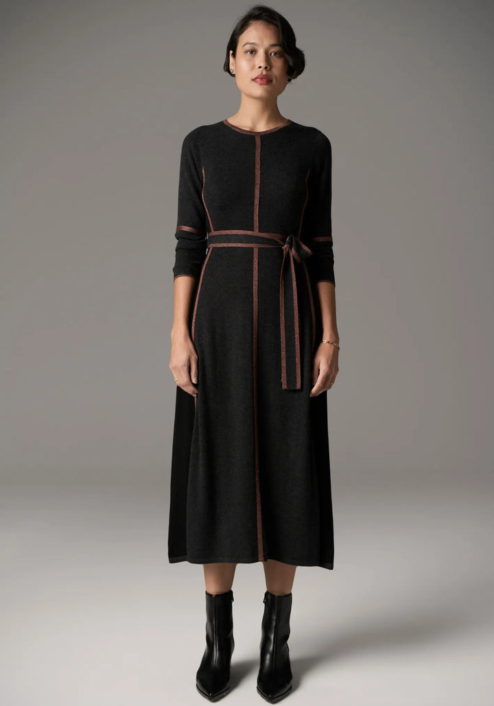 Lara Dress Lurex - Charcoal/Toffee
