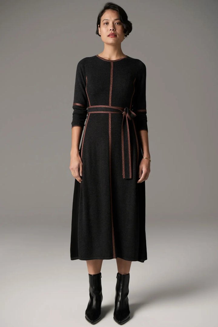 Lara Dress Lurex - Charcoal/Toffee