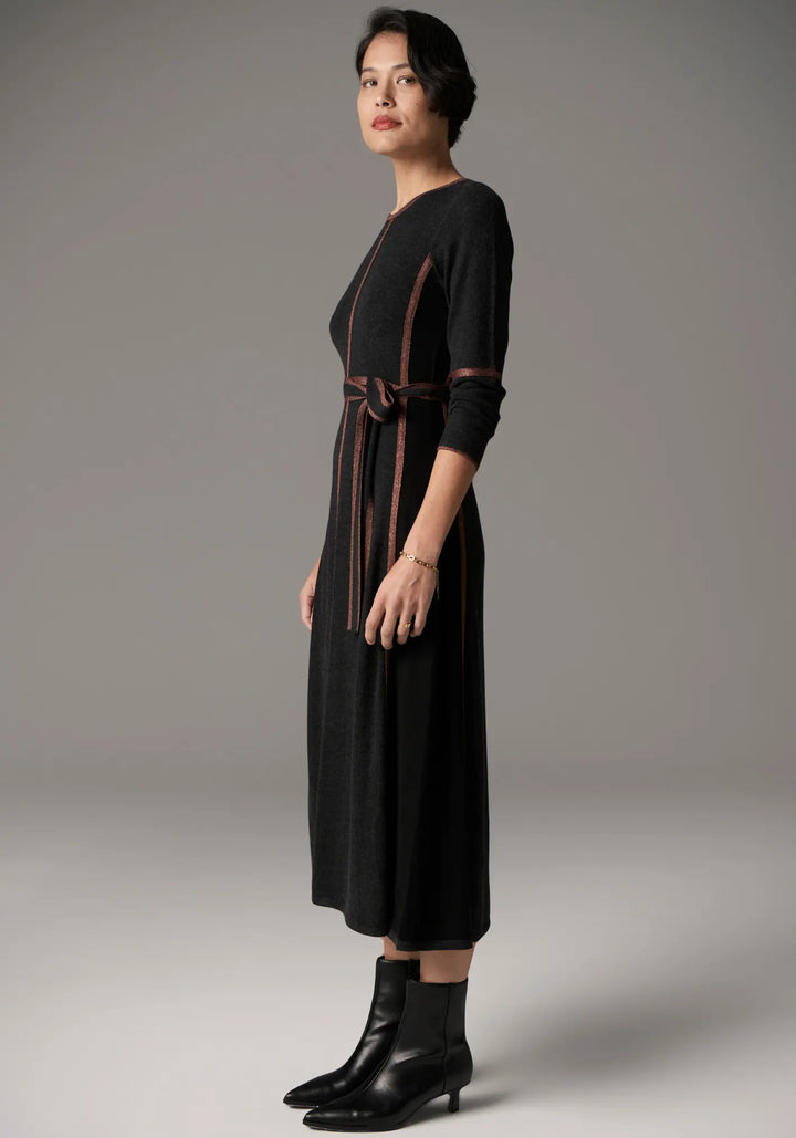 Lara Dress Lurex - Charcoal/Toffee
