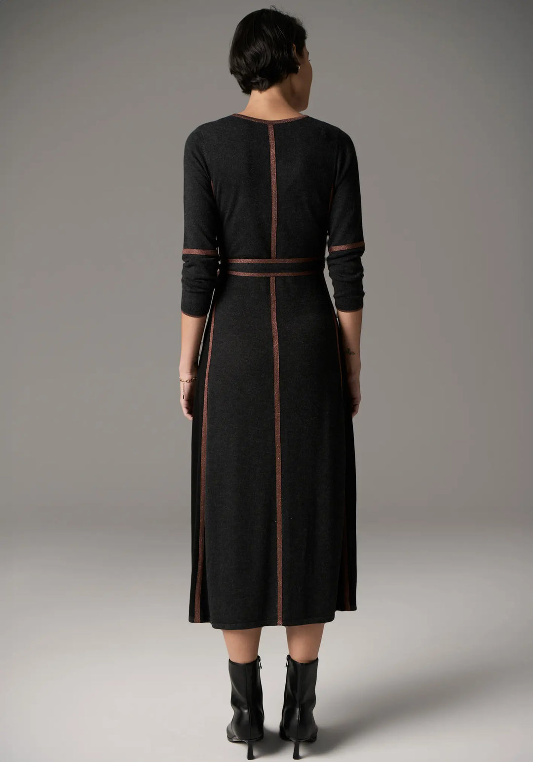 Lara Dress Lurex - Charcoal/Toffee