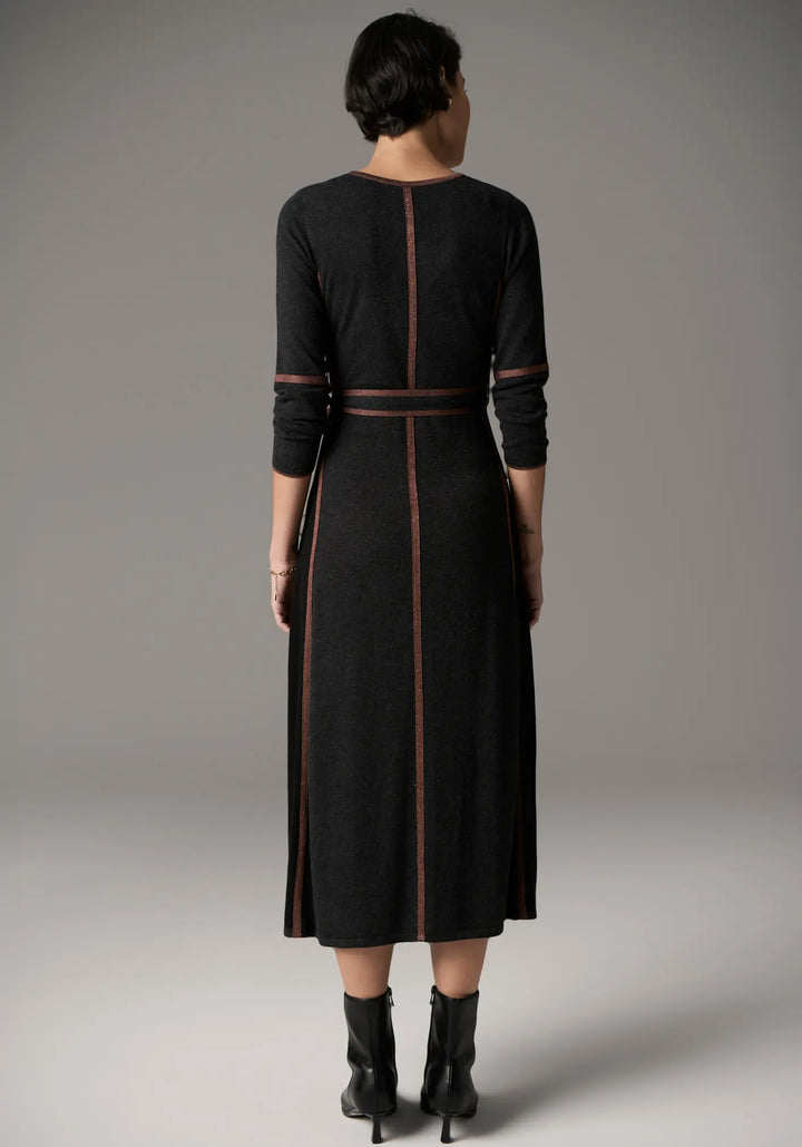 Lara Dress Lurex - Charcoal/Toffee