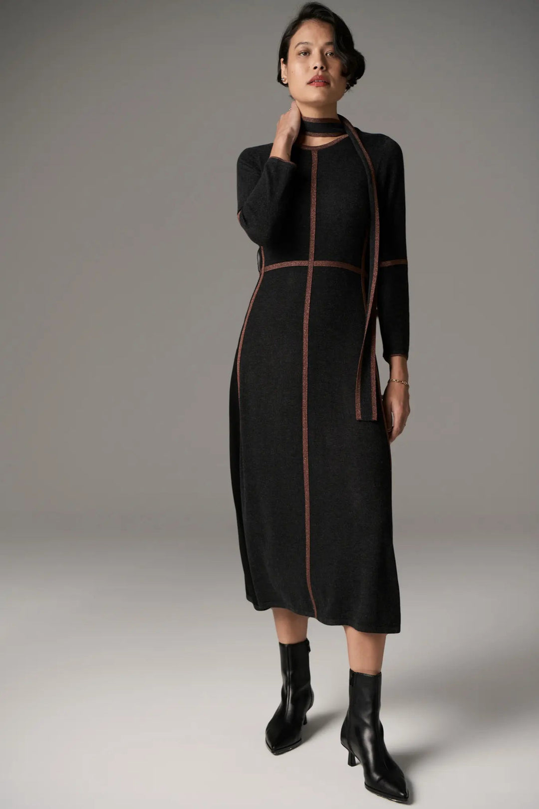 Lara Dress Lurex - Charcoal/Toffee
