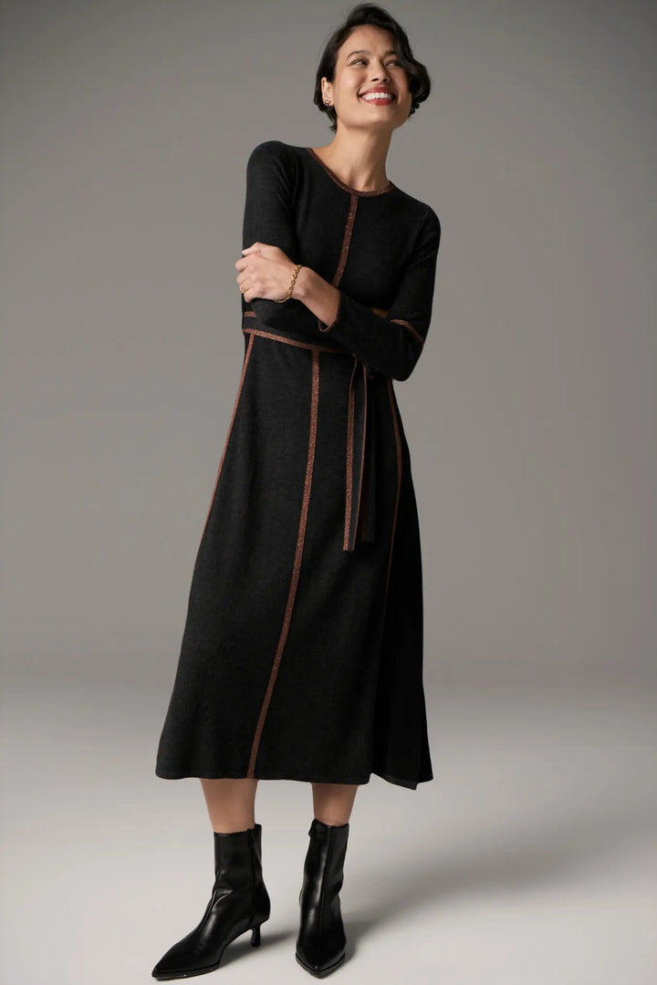 Lara Dress Lurex - Charcoal/Toffee