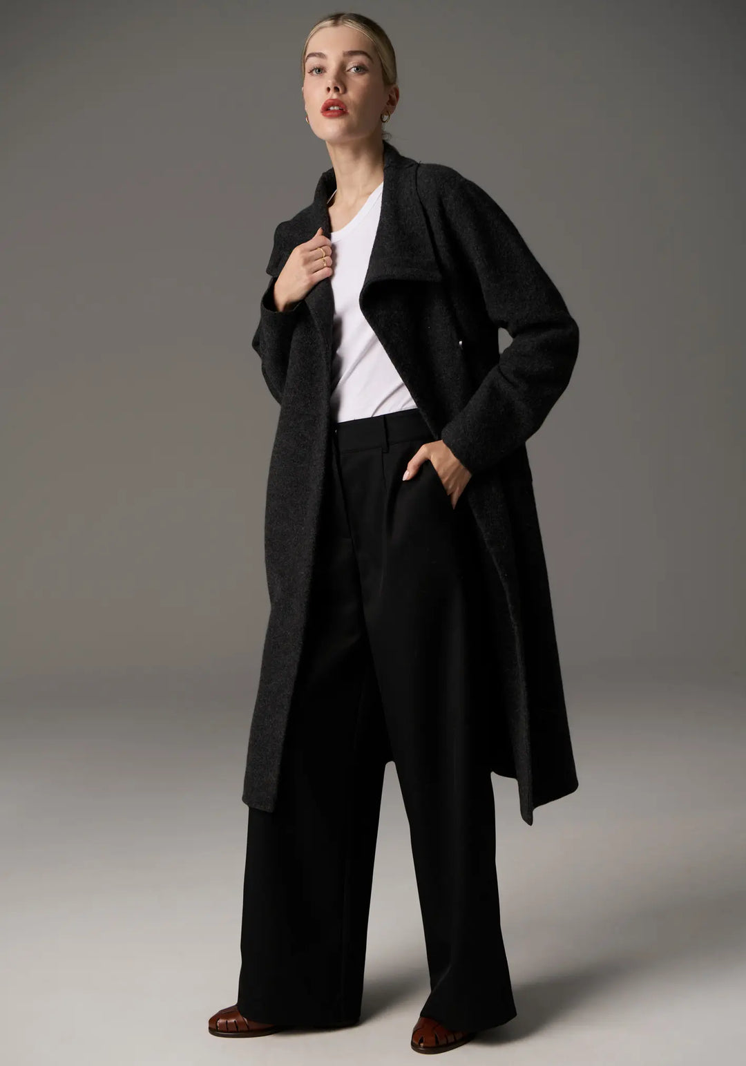 Ruben Draped Coat - Charcoal