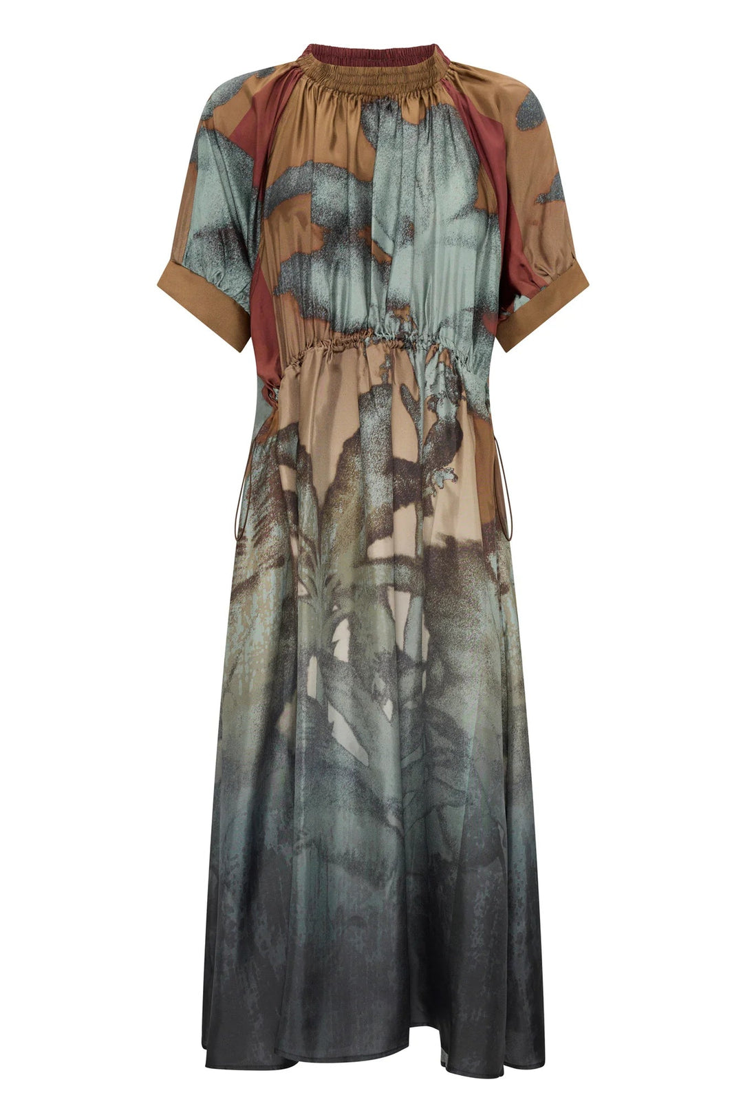 Multicolored dress with abstract pattern on a white background