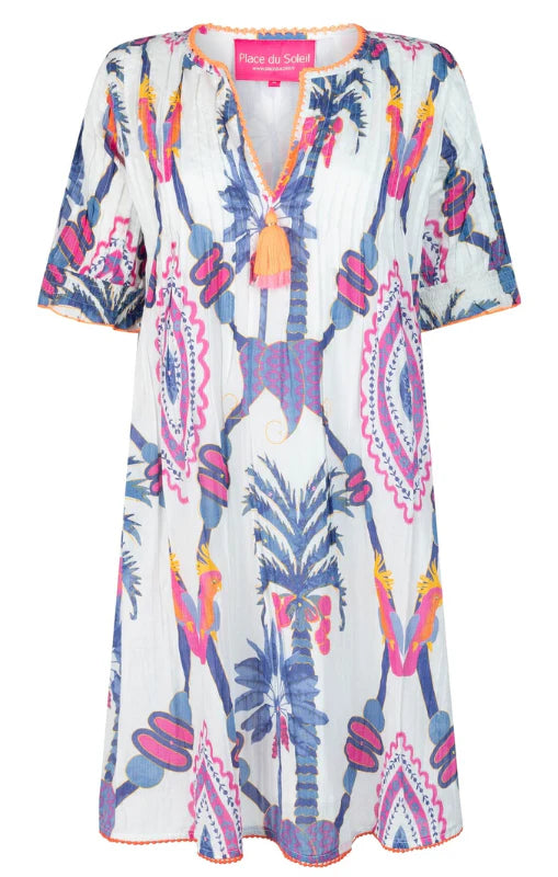 Blue Bird Short Dress - White/Lilac