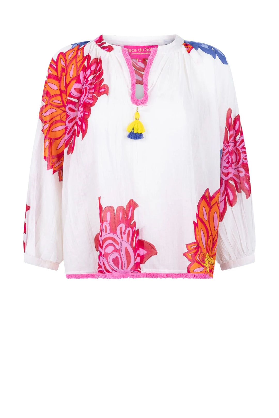 Colorful blouse with floral patterns on a white background