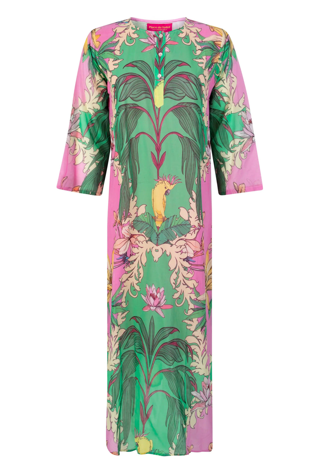 Place Du Soleil Green Birds Long Dress