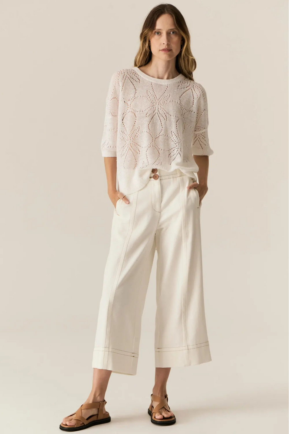 Pol Carsen Crop Pant Ecru